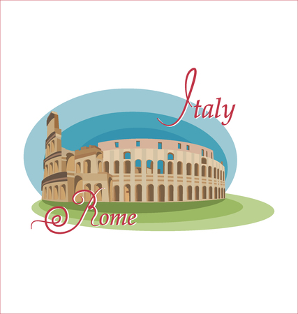 Colosseum is a symbol of Italy. Sight of Rome, isolated on white background. Symbol of the country. Invitation to travel to Italy, Rome.のイラスト素材