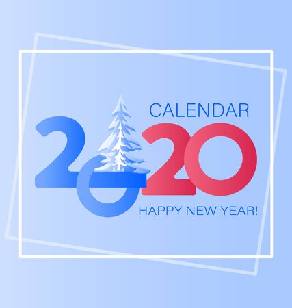 Happy New Year. 2020 year with the main large numbers and snow-covered spruce. Design for calendar cover, postcard, holiday poster.のイラスト素材