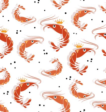 Seamless pattern. King prawns. Seafood. Background image for a thematic site, textiles, bar, restaurant, seafood store, packaging design.のイラスト素材
