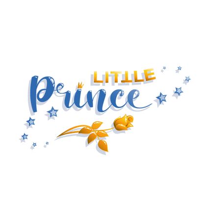 Little prince. Lettering. Hand drawn lettering for the little prince with a crown and asterisks. Design for poster, postcard, textile, birthday decoration, holiday party. T-shirt print for the boy.のイラスト素材