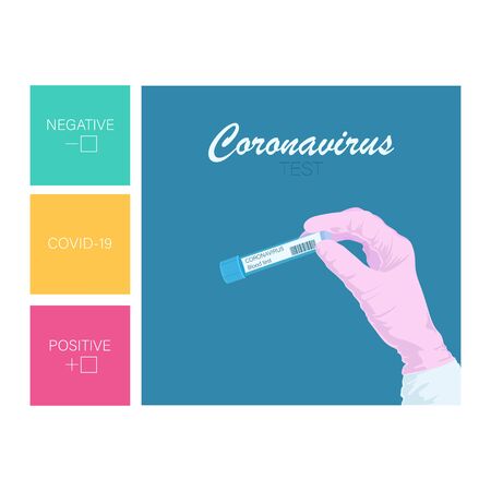 Coronavirus test. Blood analysis. Covid-19 Flash. Detection of coronavirus disease through a blood test. Diagnosis of influenza Covid. Flat vector illustration.のイラスト素材