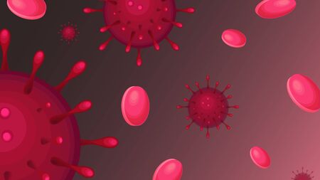COVID-19. Coronavirus. Virus background, infection and blood. Biology banner, concept. Corona virus outbreaking and Pandemic medical health risk concept. Coronavirus 2019-nCoV. Vector illustrationのイラスト素材