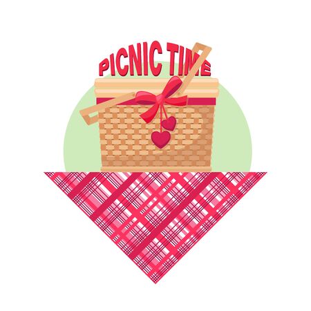 PICNIC TIME. Picnic at the park. Basket lunch. Bbq time. Vector illustrationのイラスト素材