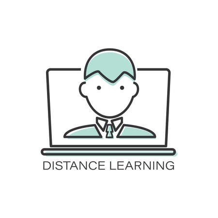 Distance learning. Vector line icon teacher, student. Template for a thematic site. Outline symbolのイラスト素材