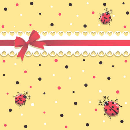 Ladybirds. Lace ribbon. Vector baby background. CartooLadybirds. Lace ribbon. Vector baby backgroundのイラスト素材