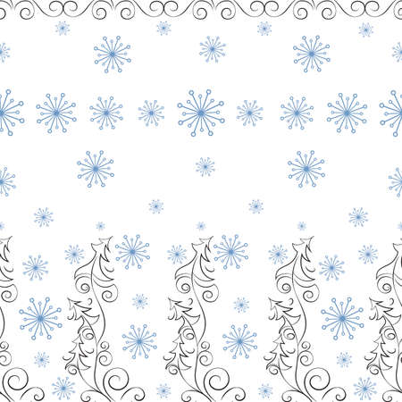 Decorative spruce. Winter forest. Vector background, border with elements of Christmas treesのイラスト素材