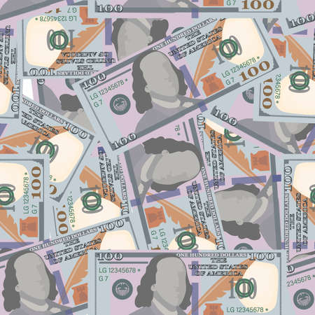 Hundred dollar bills. Dollar pattern. American money sign. Business concept. Cash money turnover. Seamless background for textiles, business information. Vector illustrationのイラスト素材
