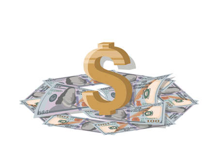 Dollars. Sign. Hundred Dollar Bills. Vector money background, poster, white background. Business concept. American money sign. Cash treasure concept for business project, website. Vector illustrationのイラスト素材