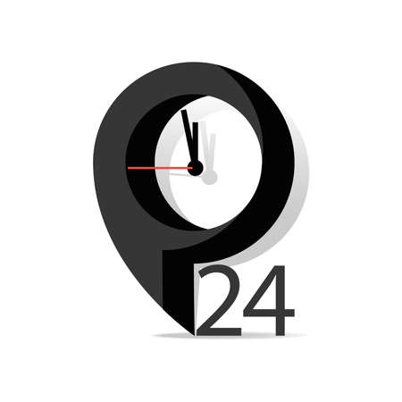 Clock. 24. Around clock. Vector road icon, sign geo location. Laconic design clock face for message.のイラスト素材