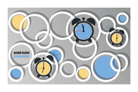 Alarm clock. Color dial. Vector background. Multicolored clock face. Clockwork. Laconic design