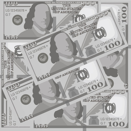 100 Dollars. Vector money background. Hundred dollar bills. American money sign. Business concept. Cash money turnover. Design for a poster, business project, business information. Vector illustrationのイラスト素材
