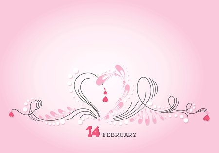 Heart. Decorative composition. Valentines Day. 14 FEBRUARY. Greeting card, festive background. Heart shaped festive decorative frame. Vector openwork background. Design for holiday discounts, sales.のイラスト素材