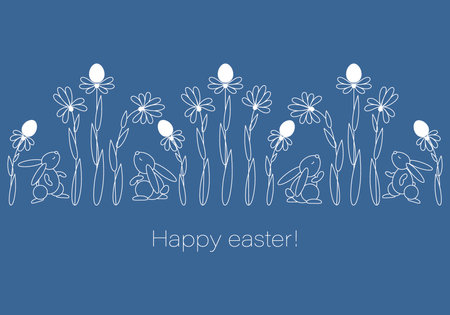 Happy easter. Flower garden. Cute rabbits . Vector postcard, poster. Template with rabbitsのイラスト素材