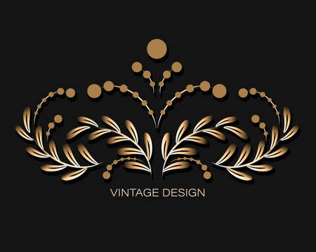 Vintage decorative composition. Vector ornament from gold floral elements. Design for monograms.のイラスト素材