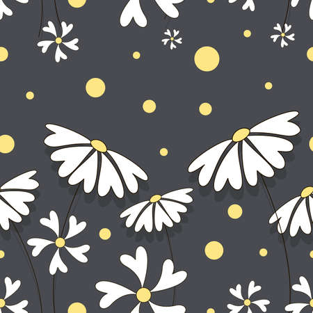 Chamomile field. Vector flower herbal background. Flower bed. Seamless pattern of flower chamomileのイラスト素材