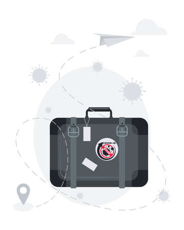 Tourist luggage. Airport. Pandemic travel warning poster. Unblock tourism, business. Vectorのイラスト素材