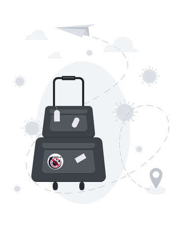 Tourist handbags. Airport. Pandemic travel warning poster. Unblock tourism, business. Vectorのイラスト素材