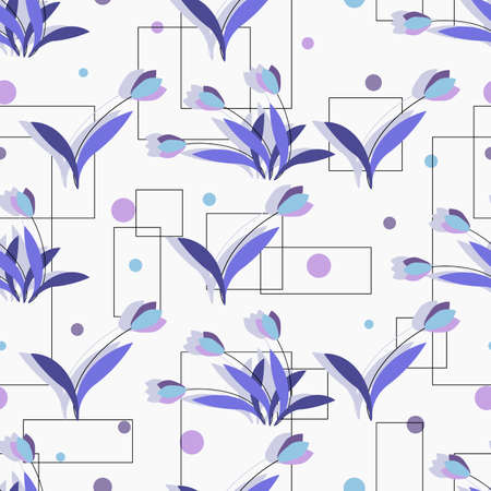 Tulips. Floral motif. Vector background in cold colors. Design for textiles. Seamless pattern.のイラスト素材