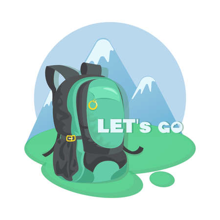 Mountain tourism. Vector travel backpack. Icon, ermblem. Invitation will go to the mountains.のイラスト素材