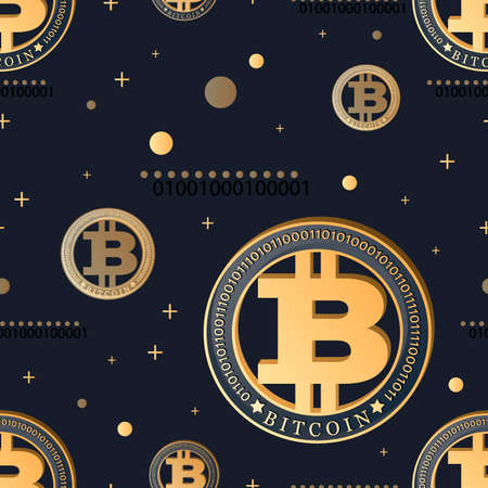 Bitcon, digital symbol. Vector background. Crypto currency coin on black background.のイラスト素材