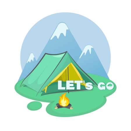Tourist tent. Parking. Mountain tourism. Vector icon, emblem. Invitation will go to the mountains.のイラスト素材