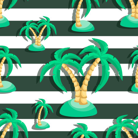 Palm. Vector striped background, isolated with palm tree on the seashore. Design for textiles, ecological project, thematic site. Seamless pattern. Vector illustration. ...のイラスト素材