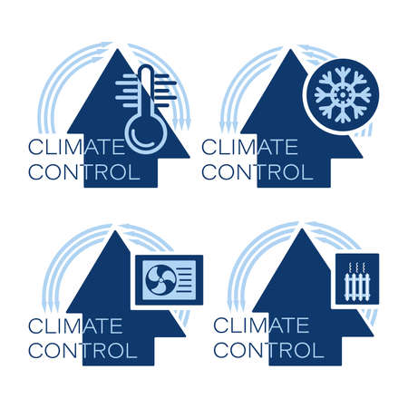 Home climate control system. Vector icon set. Warming, heating unit, air conditioners system.のイラスト素材