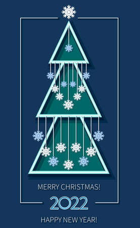 Christmas tree. Snowflake. Winter card, festive template. Design for New Year greetings poster.のイラスト素材
