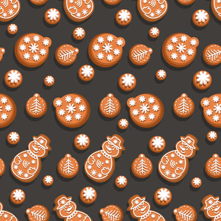 Christmas gingerbread. Festive background made of gingerbread, cookies. Snowman, Christmas cookieのイラスト素材