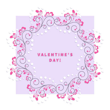 Valentines Day. Openwork decor. Vector frame with a square. Design of an inscription in frameのイラスト素材