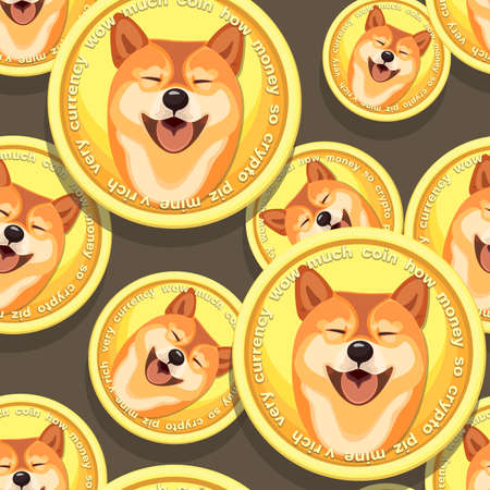 Shiba Inu. Cryptocurrency Isolated on a dark background. Meme tokens.Symbol digital currency. Seamless pattern. flat design. vector illustrationのイラスト素材