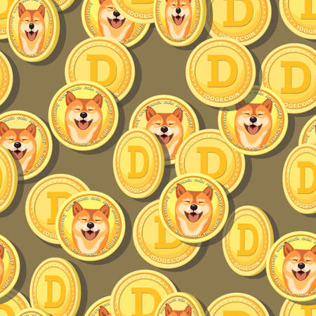 Dog coin sample. Meme tokens. Golden coin with face of the Shiba Inu dog and a D symbol.のイラスト素材