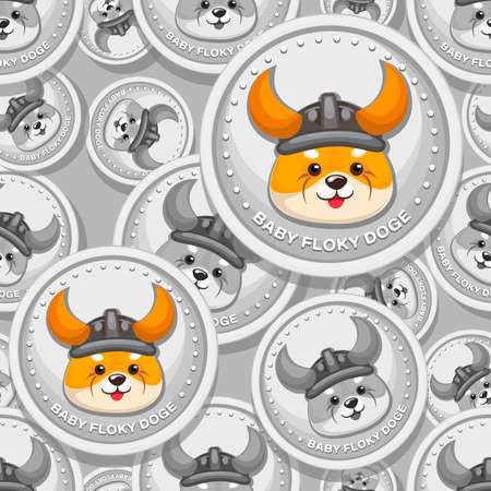 Floki inu coin crypto currency. Dog coin sample. Baby Doge. Meme tokens. Doge meme cryptocurrency.のイラスト素材