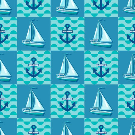 Sailboat. Yacht, anchor. Marine background. Yacht club. Sailboat side view. Luxury yacht racingのイラスト素材