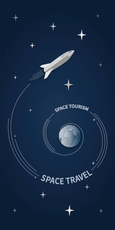 Space tourism. Planet Earth. Space travel. Vector starship leaves the orbit of the planet Earth.