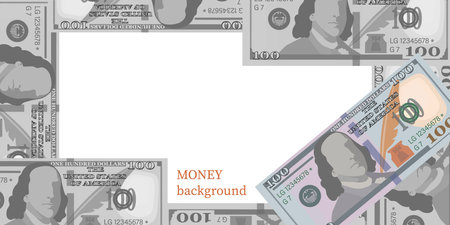 100 Dollar bills. Vector money background, frame. Cash hundred dollar turnover. American money sign.のイラスト素材