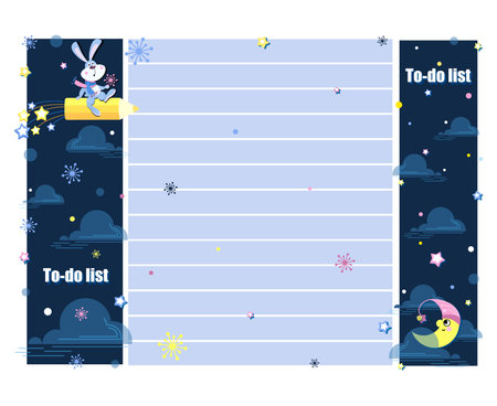 To-do list. Rabbit. Horizontal page for notes, planning. Design for childrens notebook, organizerのイラスト素材