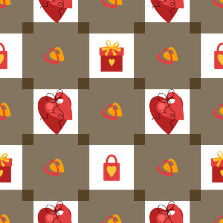 Cute hand drawn hearts, padlocks and gifts. Lovely romantic background, great for Valentines Day.のイラスト素材