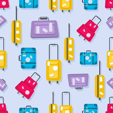 Various luggage bags. Colorful suitcases and travel bags. Vacation or travel concept. Vectorのイラスト素材