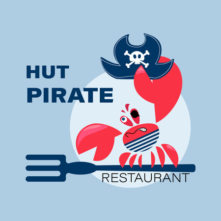 Angry crab sailor. Crab pirate, sailor. Pirates hut. Funny crab character with dissatisfied look.のイラスト素材