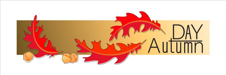 Autumn background. Red oak leaves. Poster. Horizontal autumn card design and inscription. Autumn day.のイラスト素材