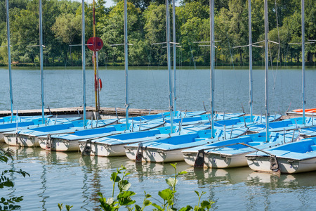 Many boats in a summer day, Maschsee, Hannover, Germanyのeditorial素材