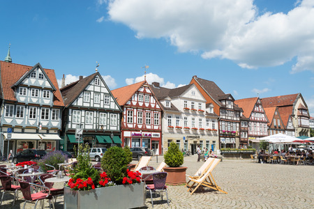 Main square with historical half-timbered houses in the old city of Celle, Germanyのeditorial素材