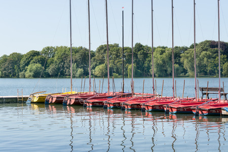 Many boats in a summer day, Maschsee, Hannover, Germanyのeditorial素材