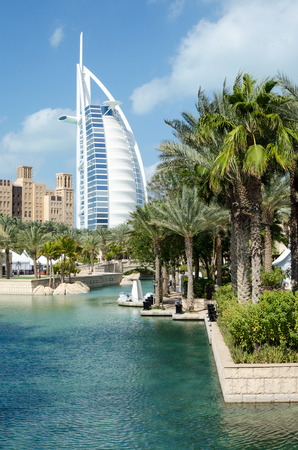 View of Burj Al Arab hotel from Medinat Juimerah, Dubaiのeditorial素材