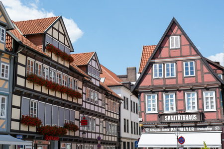 The street with historical half-timbered houses in the old city of Celle, Germanyのeditorial素材