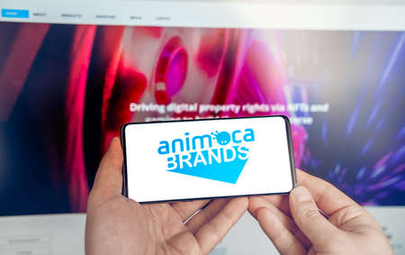 Russia Moscow 19.01.2022 Logo of company Animoca Brands. Production of applications, crypto games....