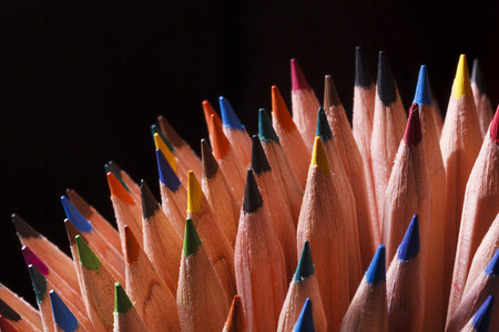 Coloured pencils in many different colorsの写真素材