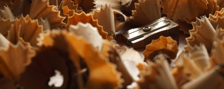 Pencils and pencil shavingsの写真素材