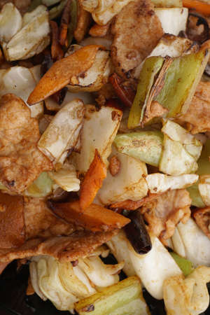 Chinese food. Hot pork with vegetables. Closeup.の写真素材